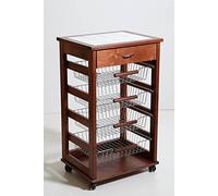 CARRELLO PORTAFRUTTA VESUVIO NOCE CON CASSETTO MATTONELLE DECO LEGNO MASSELLO CASSETTI 380052