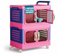 Carrello Portagiochi 2 Livelli Impilabili Contenitore Organizer Apribile e Ruote