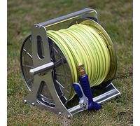Carrello portagomma - Avvolgitubo in metallo resistente in acciaio inox per tubo da giardino, carrello portatile per tubi dell'acqua per uso esterno, finitura oro