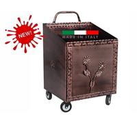 CARRELLO PORTALEGNA PORTAPELLET FERRO BATTUTO PER PELLET LEGNA 42x37x72 cm RAME