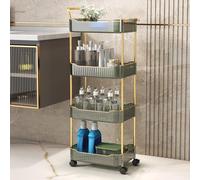 Carrello portaoggetti a 4 ripiani con maniglia e ruote bloccabili, ripiani in acrilico per bagno, cucina e organizzazione di utilità, facile mobilità e risparmio di spazio
