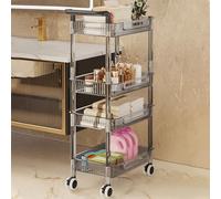 Carrello portaoggetti a 4 ripiani in acrilico grigio per cucina e bagno, ripiani mobili con ruote bloccabili e maniglia, per semplificare lo spazio