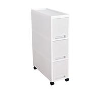 Carrello portaoggetti con rotelle, 4 ripiani, sottile, per cucina e bagno, con cassetti, ripiani in plastica compatti per risparmiare spazio accanto al frigorifero o alla dispensa