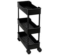 Carrello Portaoggetti con Ruote Altezza Aumentata tra i Ripiani (21cm) Realizzato in Plastica PP Organizzatore per Spazi Stretti in Cucina e Lavanderia(Black,40 * 15 * 62cm)