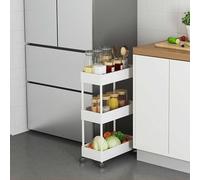 Carrello portaoggetti da bagno con rotelle, 3, 4, 5 ripiani, in ABS con design drenante, versatile carrello da bagno e cucina, salvaspazio, bianco (3 27 cm)