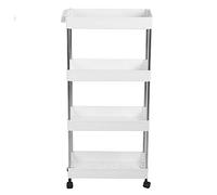 Carrello portaoggetti da Carrello salvaspazio organizer Design multistrato con rulli e ganci per bagno Soggiorno Realizzato in plastica e acciaio inossidabile Bianco 3 strati 4 (Stile sandwich