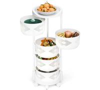 Carrello portaoggetti da cucina a 5 ripiani con cestini girevoli a 360°, versatile e grande, per frutta, verdura e bagno, design moderno bianco