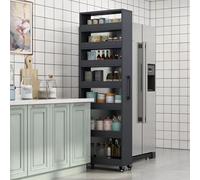 Carrello portaoggetti da cucina a 7 livelli con manico e ruote, ripiano stretto autoportante per piccoli spazi, ideale per bagno, lavanderia e organizzazione delle spezie