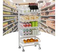 Carrello portaoggetti da cucina con ruote, 4 ripiani per frutta e verdura, scaffale commerciale per snack e organizzazione della spesa