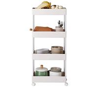 Carrello portaoggetti da cucina, scaffale multifunzione in plastica portatile a 4 strati, per organizzare la casa e soluzioni salvaspazio