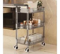 Carrello portaoggetti grigio - Carrello portaoggetti in acrilico a 3 livelli per cucina e bagno, mensole mobili con ruote e maniglia, soluzione versatile ed elegante