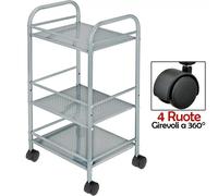 Carrello Portaoggetti in Acciaio 4 Ruote x Cucina Bagno Ufficio 32 x 41 x 75 cm