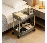 Carrello portaoggetti in acrilico a 2 livelli Carrello per trucco con ruote per bagno e salone Elegante carrello verde per prodotti di bellezza e accessori