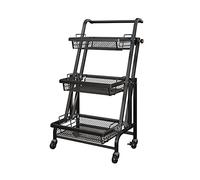 Carrello portaoggetti in metallo con ruote, carrello di servizio a 3 livelli con cestelli in filo metallico, carrello portaoggetti pieghevole parallelo, carrello da cucina con ruote per casa