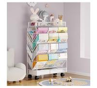 Carrello portaoggetti in metallo con ruote, libreria mobile e portariviste, cestino laterale per scrivanie, versatile carrello per libri, bianco