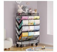 Carrello portaoggetti in metallo, versatile e portatile, con ruote, per classe, ufficio o casa, cestino portaoggetti laterale e portariviste