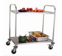 Carrello portaoggetti mobile a mano, carrello portavivande in acciaio inox per cucina e hotel con ruota frenante, 2 carrelli di servizio per ristoranti, capacità di carico di 150 kg, 2 ripiani, medio