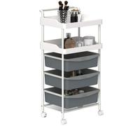 Carrello Portaoggetti Multiuso 40x34x85 cm con 2 Ripiani e 3 Vassoi Scorrevoli in Acciaio e PP Bianco e Grigio