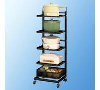 Carrello portaoggetti per bagno, cucina e forno a microonde, 5 ripiani e 1 cestino, versatile per verdure e utensili da cucina, design elegante nero