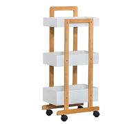 Carrello portaoggetti per estetica, carrello portaoggetti per bagno a 3 livelli, portastrumenti con struttura in bambù, carrello portautensili per parrucchiere, ripiano portaoggetti per cuci