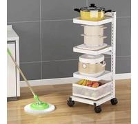 Carrello portaoggetti per lavanderia, cucina e verdura, 4 ripiani, con cassetto e cestino, per la casa e l'ufficio, colore: bianco