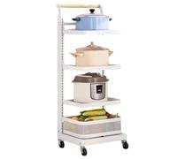 Carrello portaoggetti pieghevole per bagno e cucina, con ruote, colore: bianco, 4 tavole e 1 cestino, soluzione per riporre frutta e snack