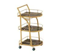 Carrello portaoggetti semicircolare a tre livelli con struttura in ferro e supporto per lavabo, con partizioni in marmo nero