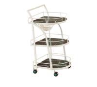 Carrello portaoggetti semicircolare a tre livelli con struttura in ferro e supporto per lavabo, con partizioni in marmo nero