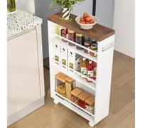 Carrello Portaoggetti Slim Salvaspazio da Cucina con 4 ruote 3 ripiani in Legno