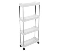 Carrello Portaoggetti Sottile con Rotelle a 4 Livelli con Cestelli in Rete da 12,5 Cm di Larghezza, 4 Ganci Laterali per Bagno, Lavanderia e Ufficio (WHITE)