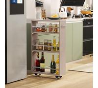 Carrello portaoggetti sottile con ruote, organizer scorrevole a 4 ripiani per cucina e lavanderia, mensola stretta per piccoli spazi, 54,9 x 15 x 80,3 cm