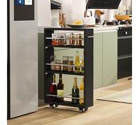 Carrello portaoggetti sottile con ruote, organizer scorrevole a 4 ripiani per cucina e lavanderia, mensola stretta per piccoli spazi, 54,9 x 15 x 80,3 cm