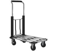 Carrello Portapacchi Pieghevole con Pedana Estensibile Capacità 150 kg in Metallo e Alluminio Argento