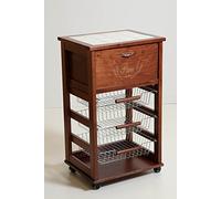 CARRELLO PORTAPANE PORTAFRUTTA IN MASSELLO CON CASSETTI ACCIAIO VARIE FINITURE CON RUOTE (NOCE)