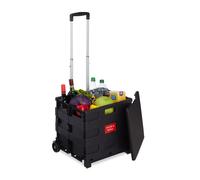 relaxdays Carrello Portaspesa Pieghevole, con Manico Telescopico e Coperchio Carrellino Trolley, 99 x 45 x 38 cm, Nero