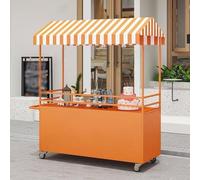 Carrello portatile con tettoia a righe, espositore mobile per alimenti con ruote bloccabili, carrello professionale per caffè, bevande, cibo da strada, mercati ed eventi all'aperto