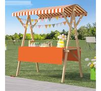 Carrello portatile con tettoia, bancarella di cibo da strada pieghevole in legno, stand espositivo for venditori di frutta e fiori for fiere, dimostrazioni e fiere(Orange,Width/150cm(59"))