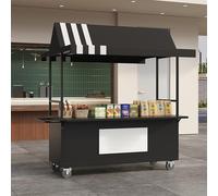 Carrello portatile con tettoia, espositore mobile per alimenti con ruote bloccabili, bancarella professionale del mercato del ferro a 4 ruote con armadietto per cibo da strada, caffè, dessert ed
