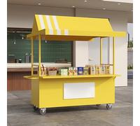 Carrello portatile con tettoia, espositore mobile per alimenti con ruote bloccabili, bancarella professionale del mercato del ferro a 4 ruote con armadietto per cibo da strada, caffè, dessert ed