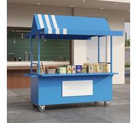 Carrello portatile con tettoia, espositore mobile per alimenti con ruote bloccabili, bancarella professionale del mercato del ferro a 4 ruote con armadietto per cibo da strada, caffè, dessert ed