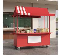 Carrello portatile con tettoia, espositore mobile per alimenti con ruote bloccabili, bancarella professionale del mercato del ferro a 4 ruote con armadietto per cibo da strada, caffè, dessert ed