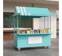 Carrello portatile con tettoia, espositore mobile per alimenti con ruote bloccabili, bancarella professionale del mercato del ferro a 4 ruote con armadietto per cibo da strada, caffè, dessert ed