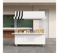 Carrello portatile con tettoia, espositore mobile per alimenti con ruote bloccabili, bancarella professionale del mercato del ferro a 4 ruote con armadietto per cibo da strada, caffè, dessert ed