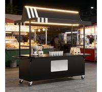 Carrello portatile con tettoia, espositore mobile per alimenti con ruote bloccabili e grande spazio aperto, bancarella in metallo resistente per caffè, cibo da strada, eventi