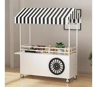 Carrello portatile con tettoia parasole e scatola di stoccaggio, espositore mobile per bancarella del mercato per mercato degli agricoltori di strada e mostre artigianali