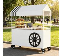 Carrello portatile del venditore con baldacchino, bancarella mobile del mercato con le ruote bloccabili, carretto all'aperto di salumi del ferro per gli eventi dello street food