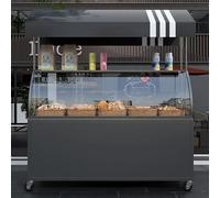 Carrello portatile del venditore con la copertura acrilica e il baldacchino, bancarella del mercato del metallo con la scatola di immagazzinaggio per il cibo di strada, eventi, centri commerciali