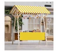 Carrello portatile in legno con ruote e tenda, espositore pieghevole per eventi, soluzione impermeabile per snack mobile
