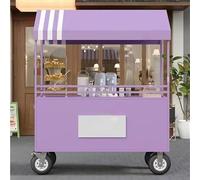 Carrello portatile per alimenti con tettoia a righe, espositore mobile per alimenti con ruote bloccabili per venditori commerciali di street food