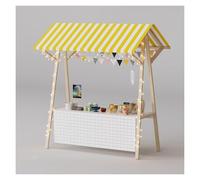 Carrello portatile per il mercato degli agricoltori, bancarella in legno con ruote, design mobile pieghevole e tenda da sole, largo 140 cm, carrello per concessioni per mercati ed eventi all'aperto